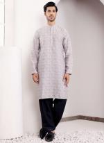 Viscose Light Grey Ceremonial Wear Weaving  Readymade Kurta